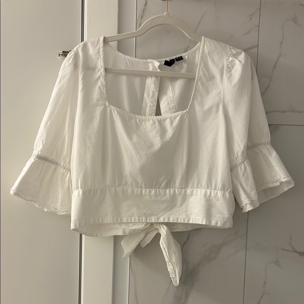 Vero Moda White Flutter Sleeve Crop Blouse